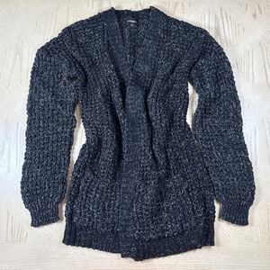 EXPRESS Y2K Open Front Cardigan Sweater Black Gray Chunky Knit Work Preppy Small